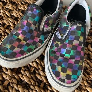 Metallic checkerboard vans
